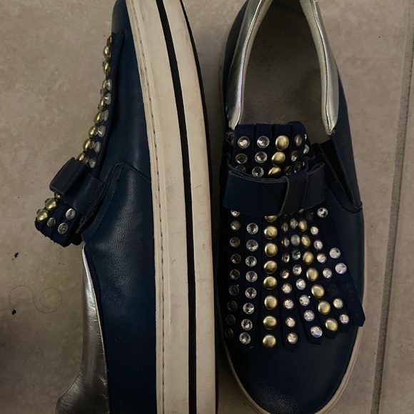 Blue Leather Studded slip on sneakers - Picture 3 of 4